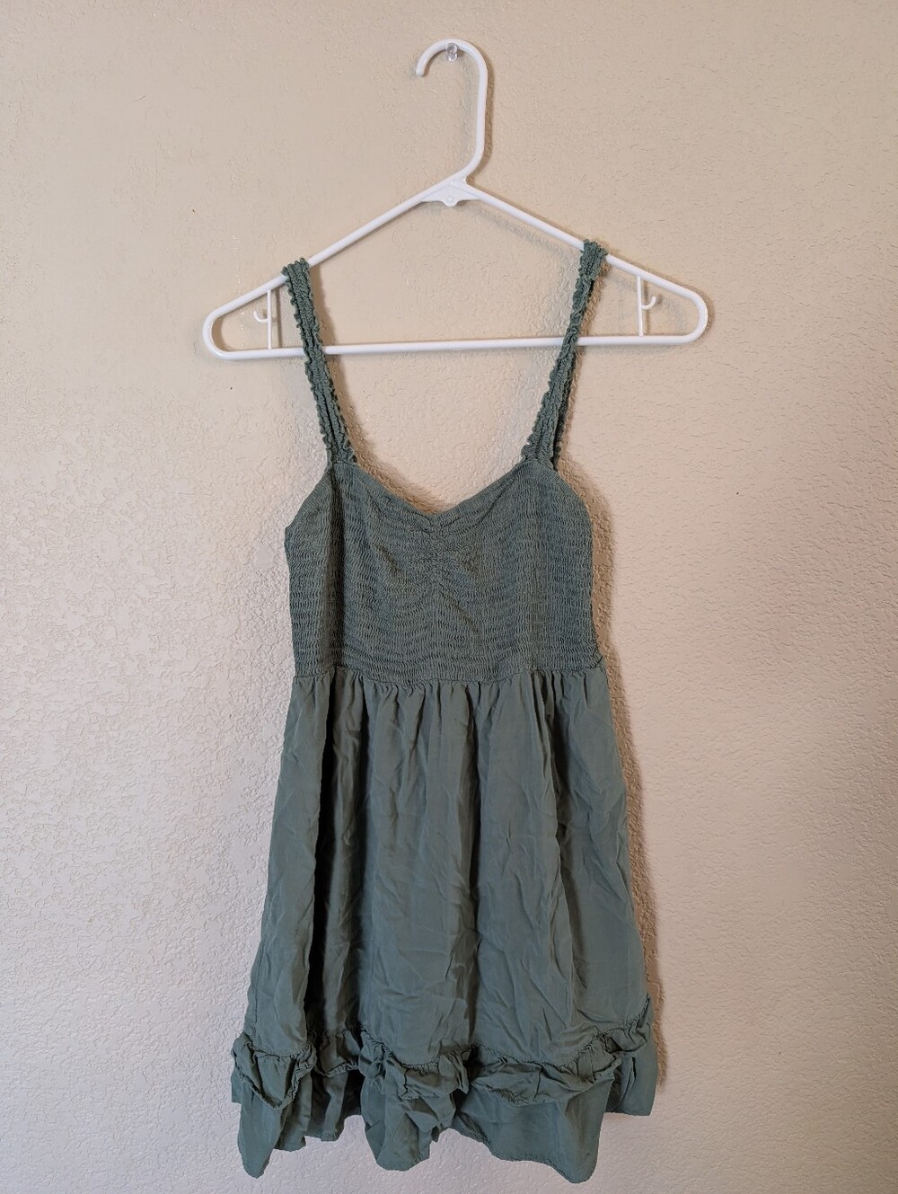 Forever 21 Sage Green Smocked Mini Dress with Ruffle Hem